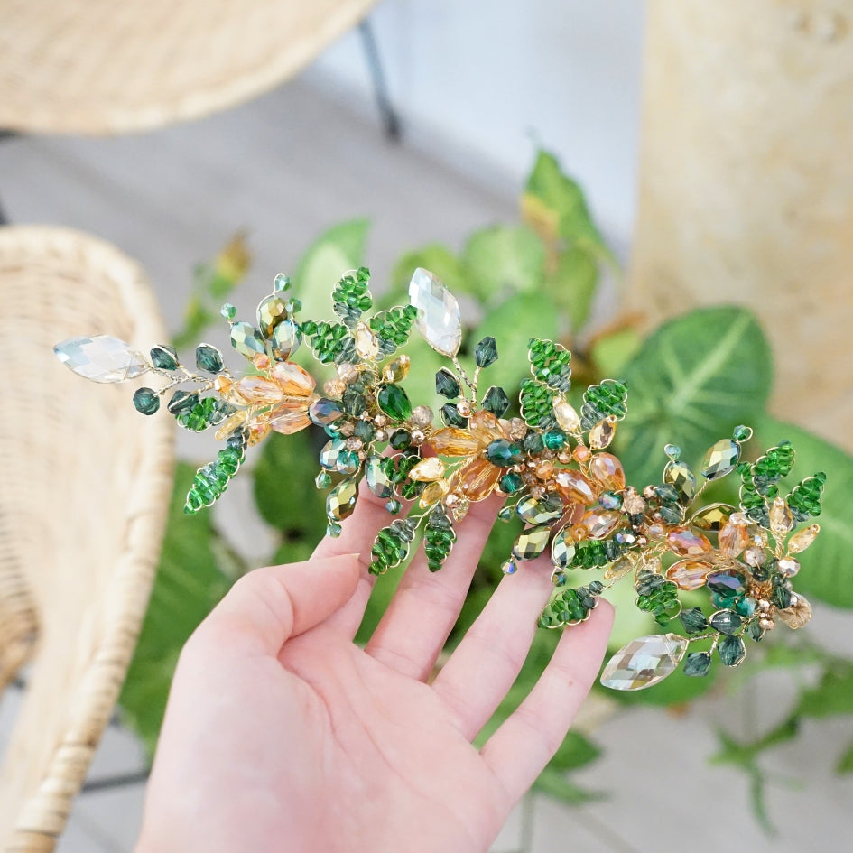 Broche vert et dorée de mariage