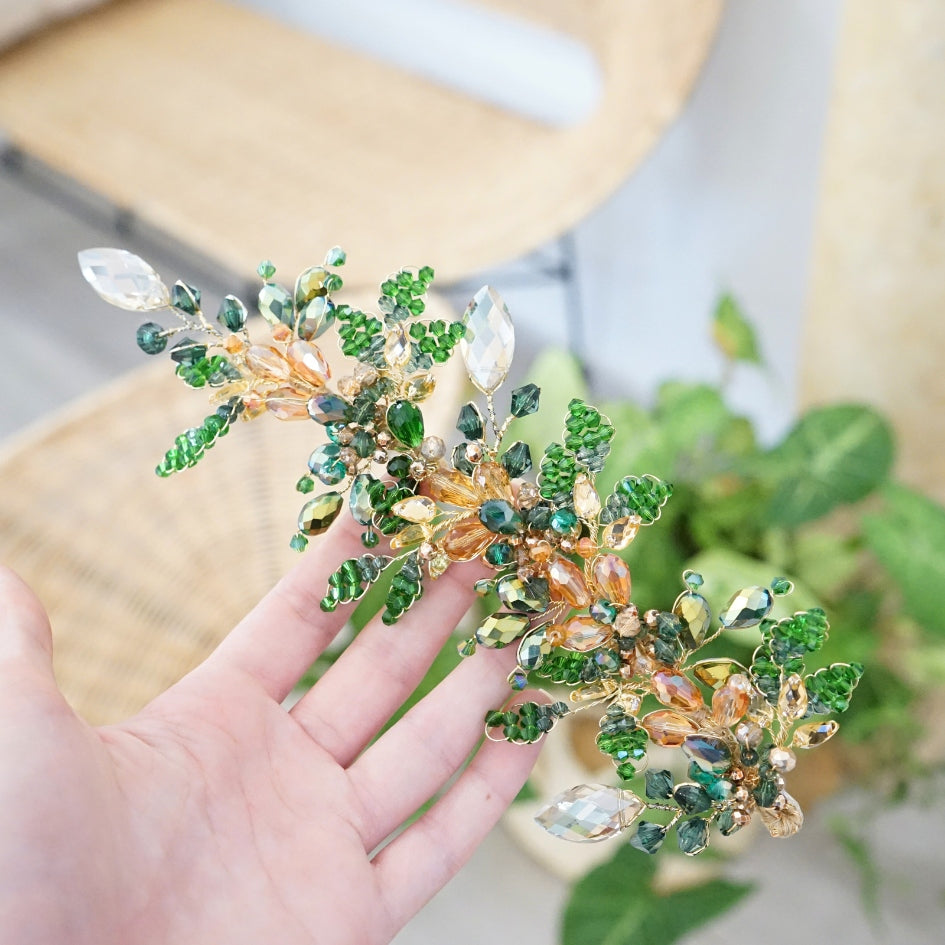 Broche vert et dorée de mariage