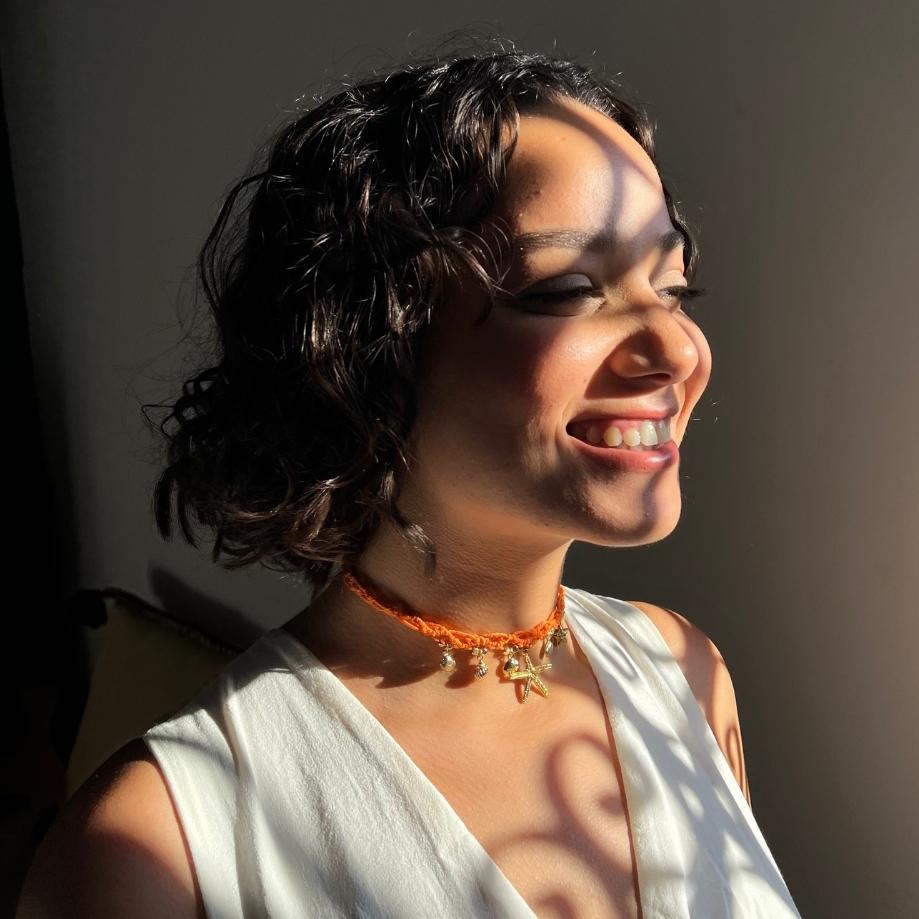 Choker marin crochet orange & pendentifs dorés mer étoile de mer & coquillages