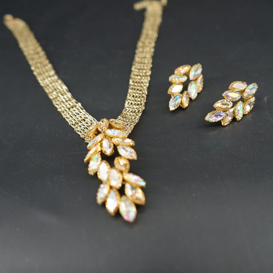 Parure collier doré feuilles élégantes