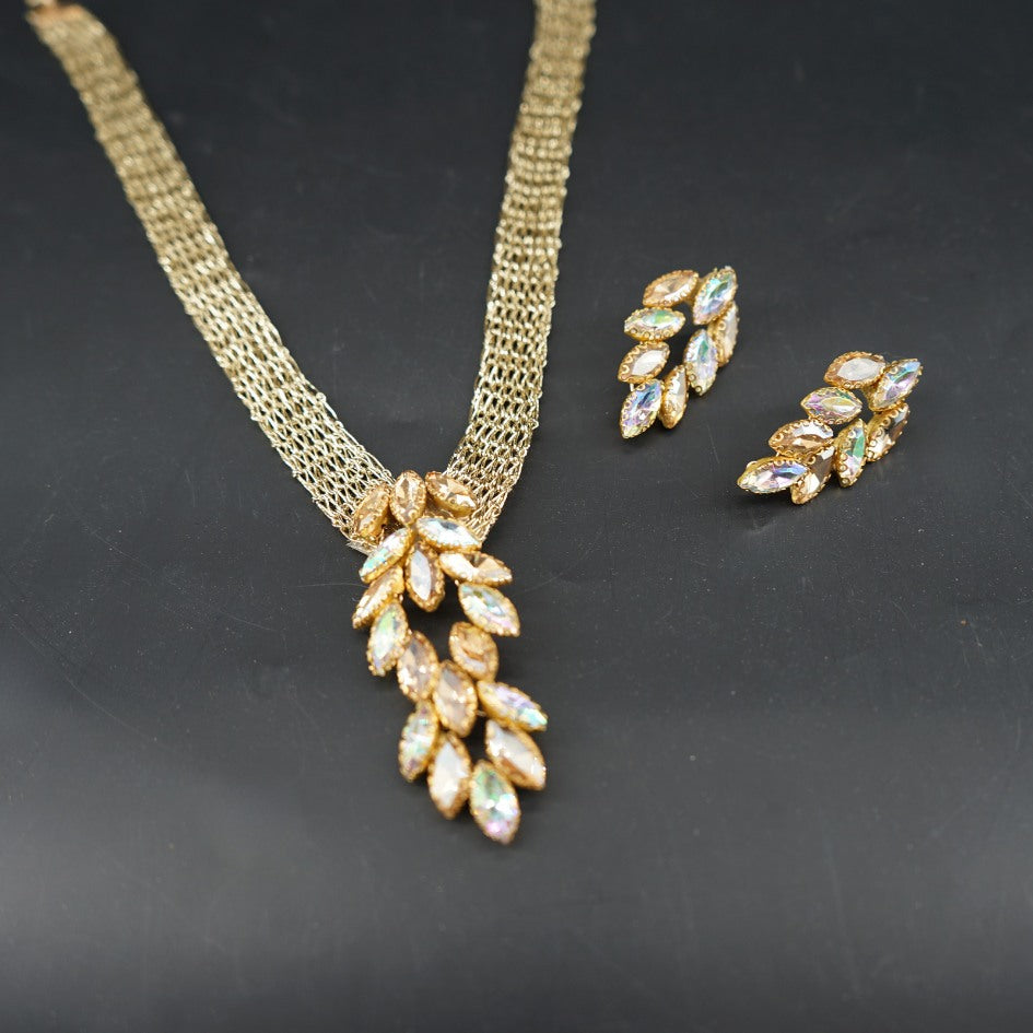 Parure collier doré feuilles élégantes