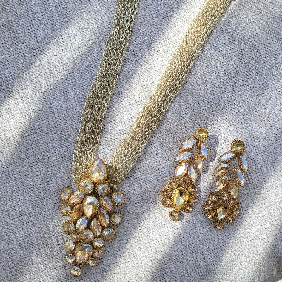 Parure collier doré cristal luxe