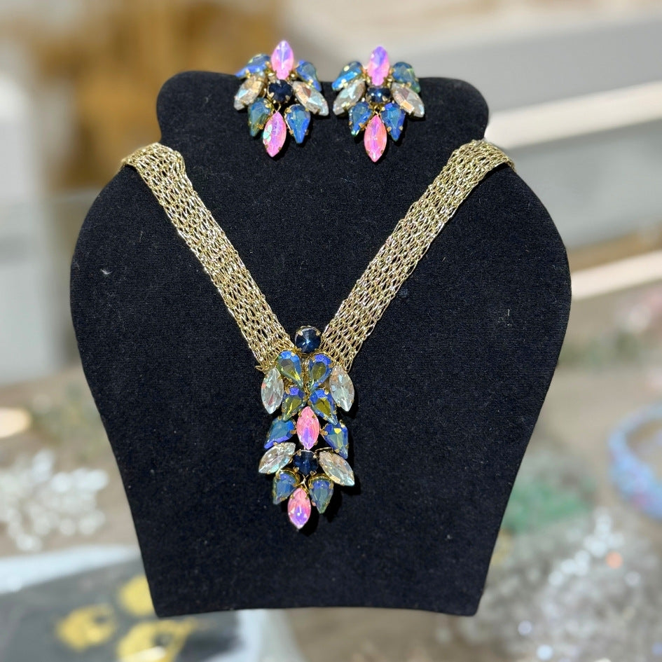 Collier multicolore cristaux luxe ensemble