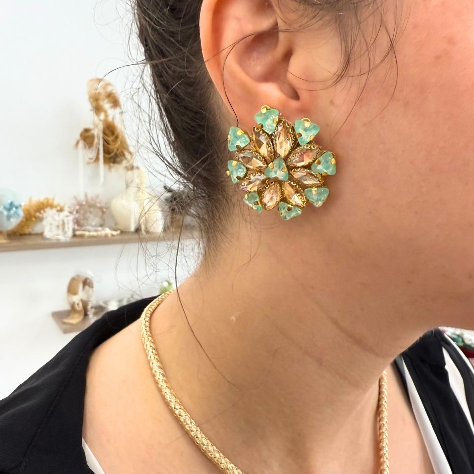 Parure Collier Doré et Boucles d'Oreilles Turquoise