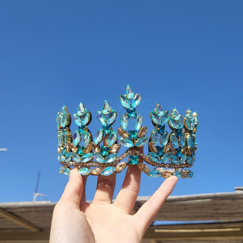 Couronne Luxe Bleu ciel et Doré Accessoire Mariée