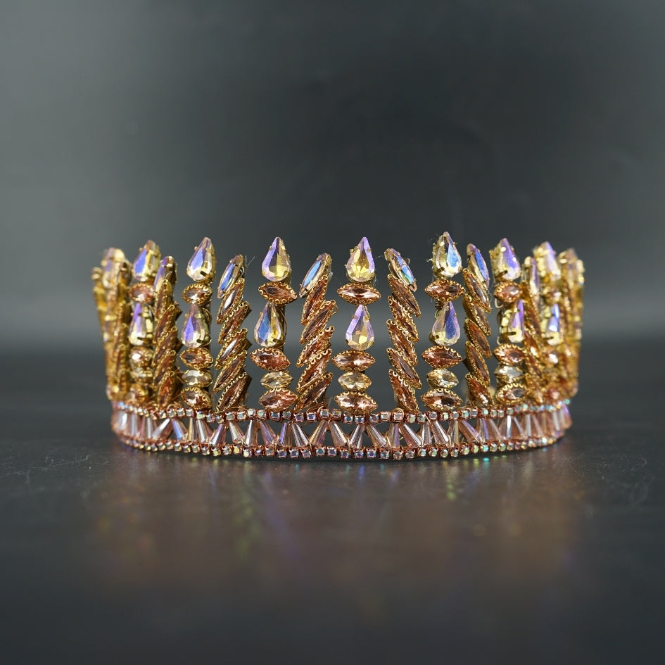 Couronne de Mariée Dorée à Cristaux Irisés