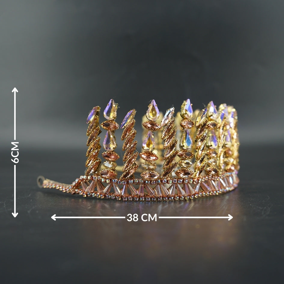 Couronne de Mariée Dorée à Cristaux Irisés
