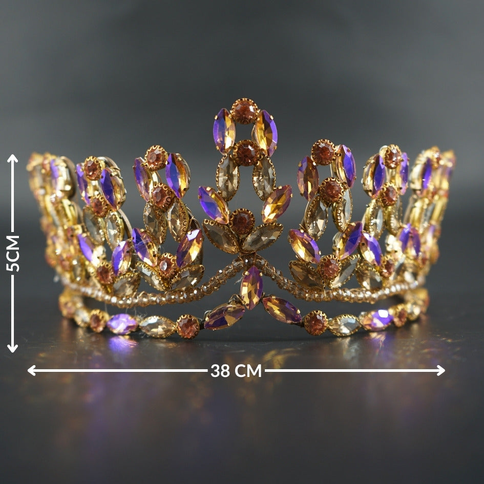 Couronne dorée violet ambre cristaux luxe