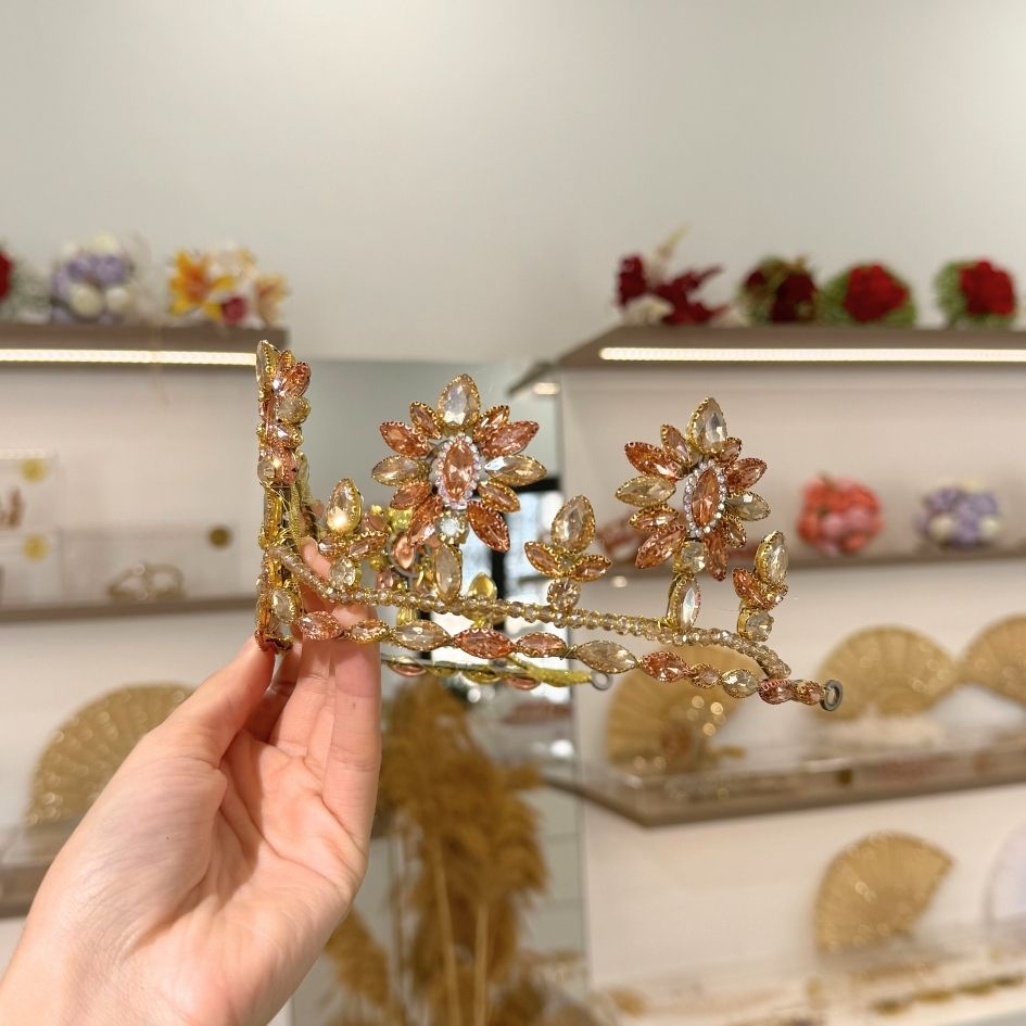 Couronne princesse dorée champagne avec cristaux