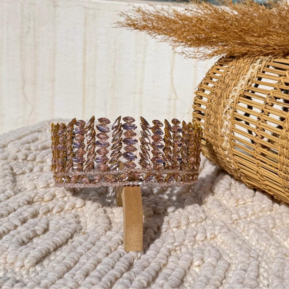 Diadème Violet Doré Couronne Élégante pour Mariée