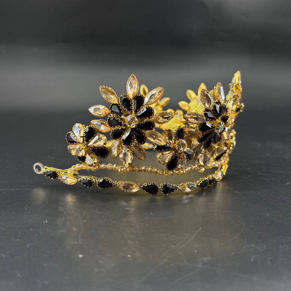 Couronne princesse dorée noire avec cristaux champagne