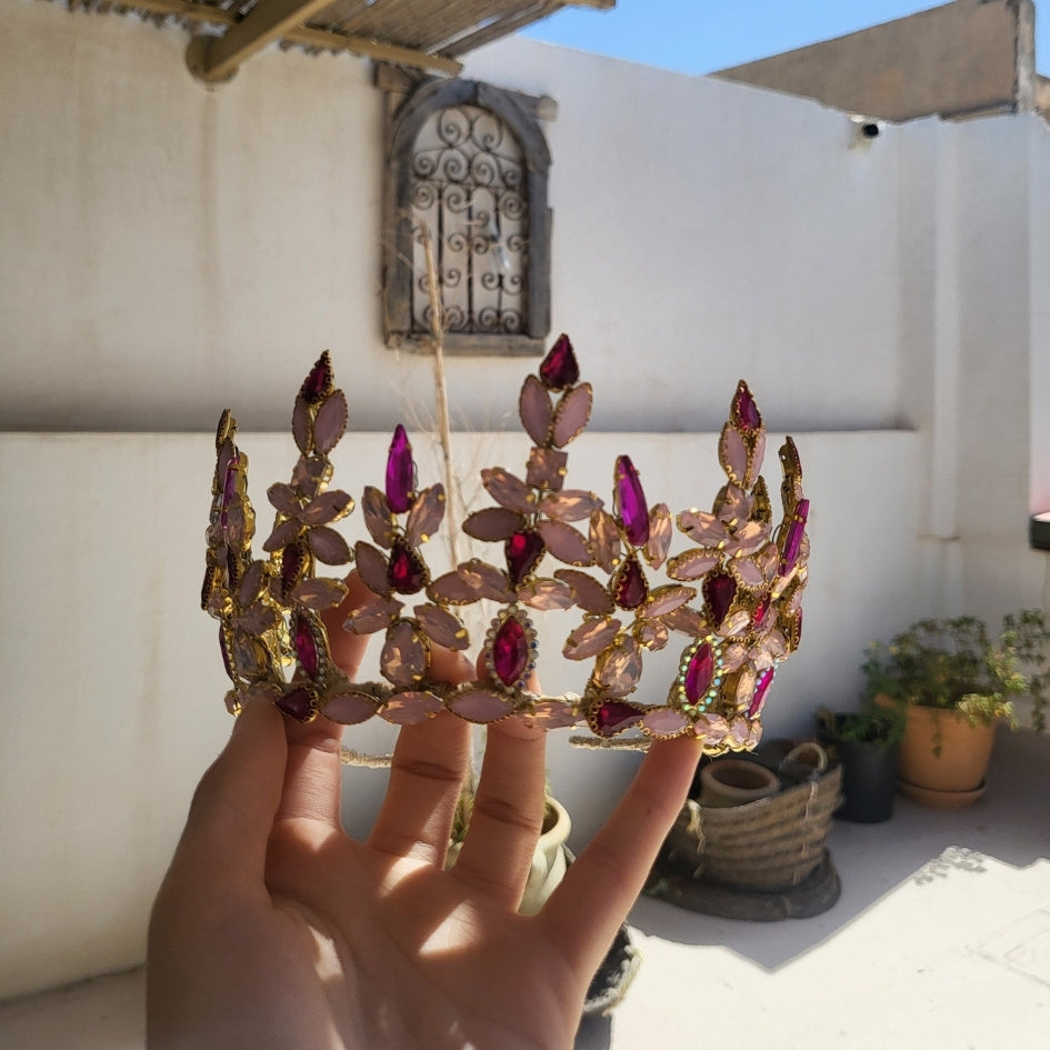 Couronne rose et mauve luxe cristaux