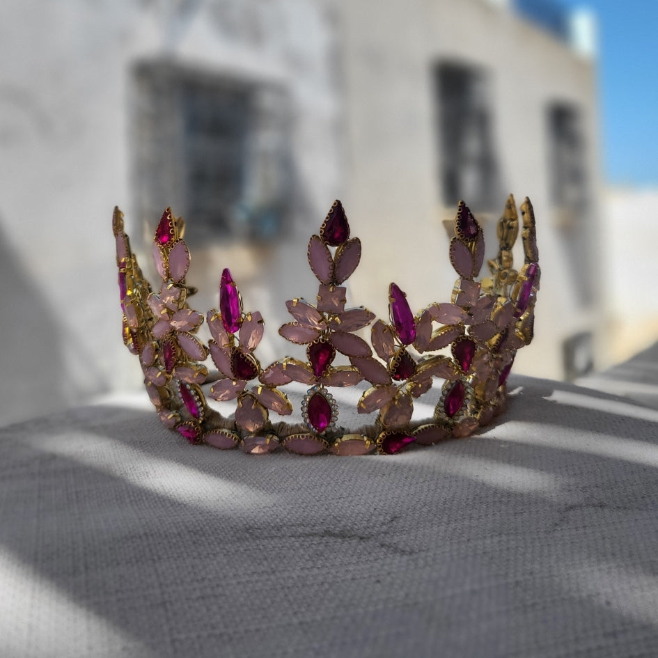 Couronne rose et mauve luxe cristaux