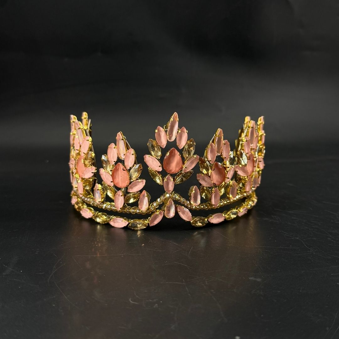 Couronne princesse dorée avec cristaux roses