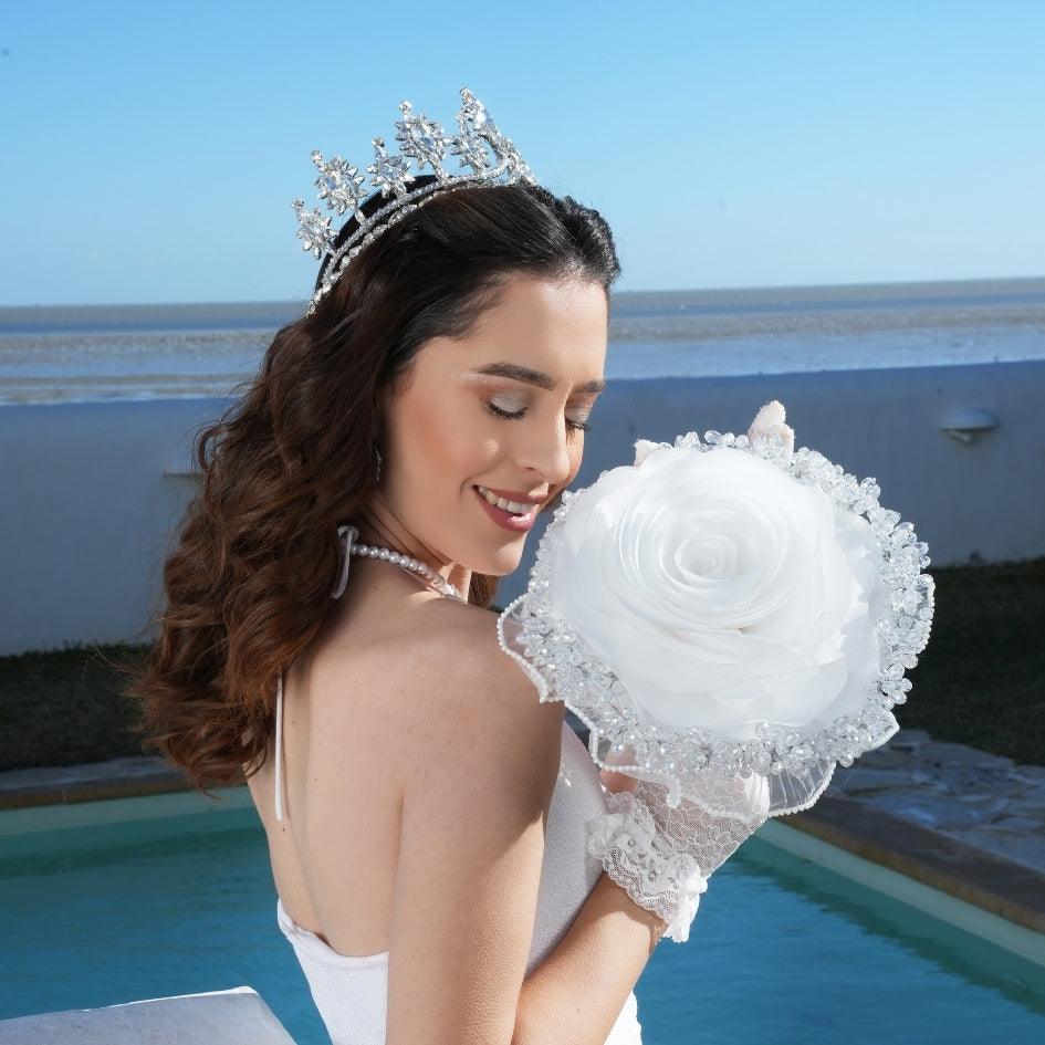 Couronne de Mariée Royale en Cristal Argenté