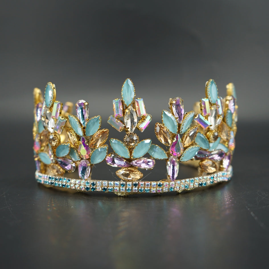 Couronne artisanale en cristaux bleu et lilas