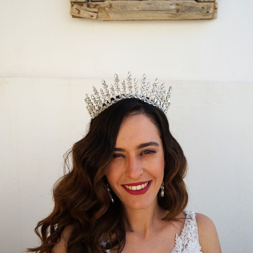 Diadème en argent fait à la main de luxe, couronne de mariée de mariage, couronne de cristal de strass, bijoux de cheveux de mariée de femmes, diadème de réception de mariage