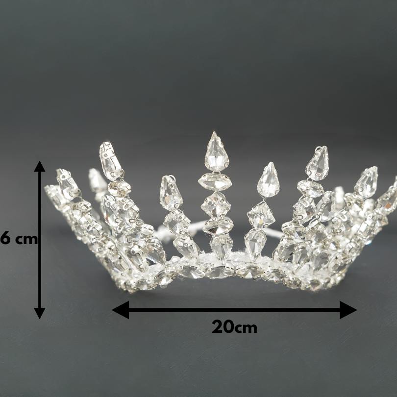 Diadème en argent fait à la main de luxe, couronne de mariée de mariage, couronne de cristal de strass, bijoux de cheveux de mariée de femmes, diadème de réception de mariage