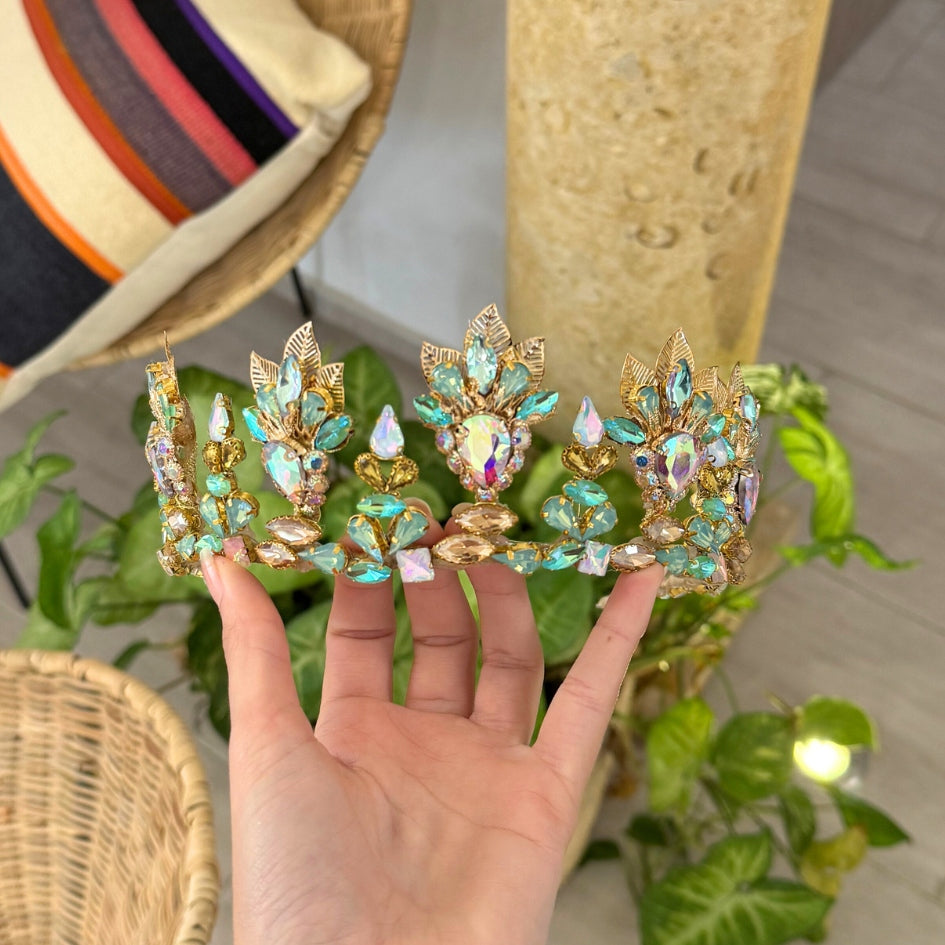 Couronne cérémonie mariée pierres couleur bleu