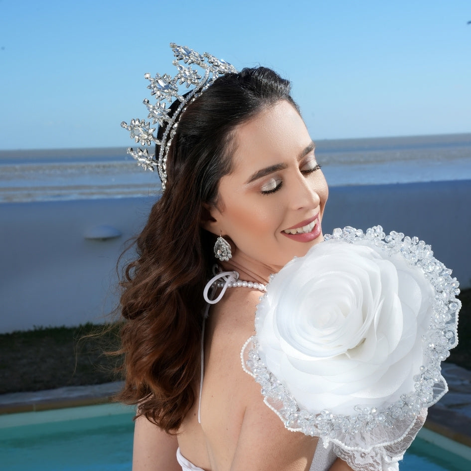 Couronne de Mariée Royale en Cristal Argenté