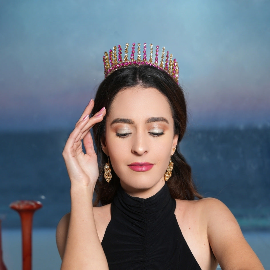 Couronne de mariée rose et dorée style royal