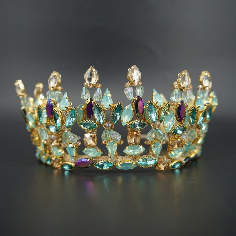 Couronne de mariage en cristaux bleu et or – Accessoire royal