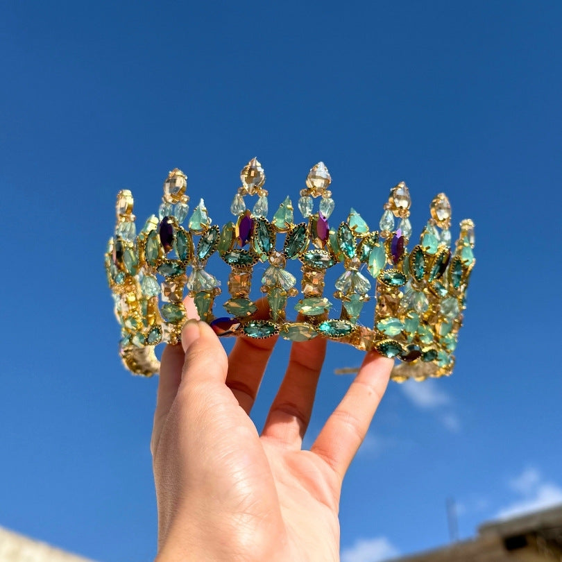 Couronne de mariage en cristaux bleu et or – Accessoire royal
