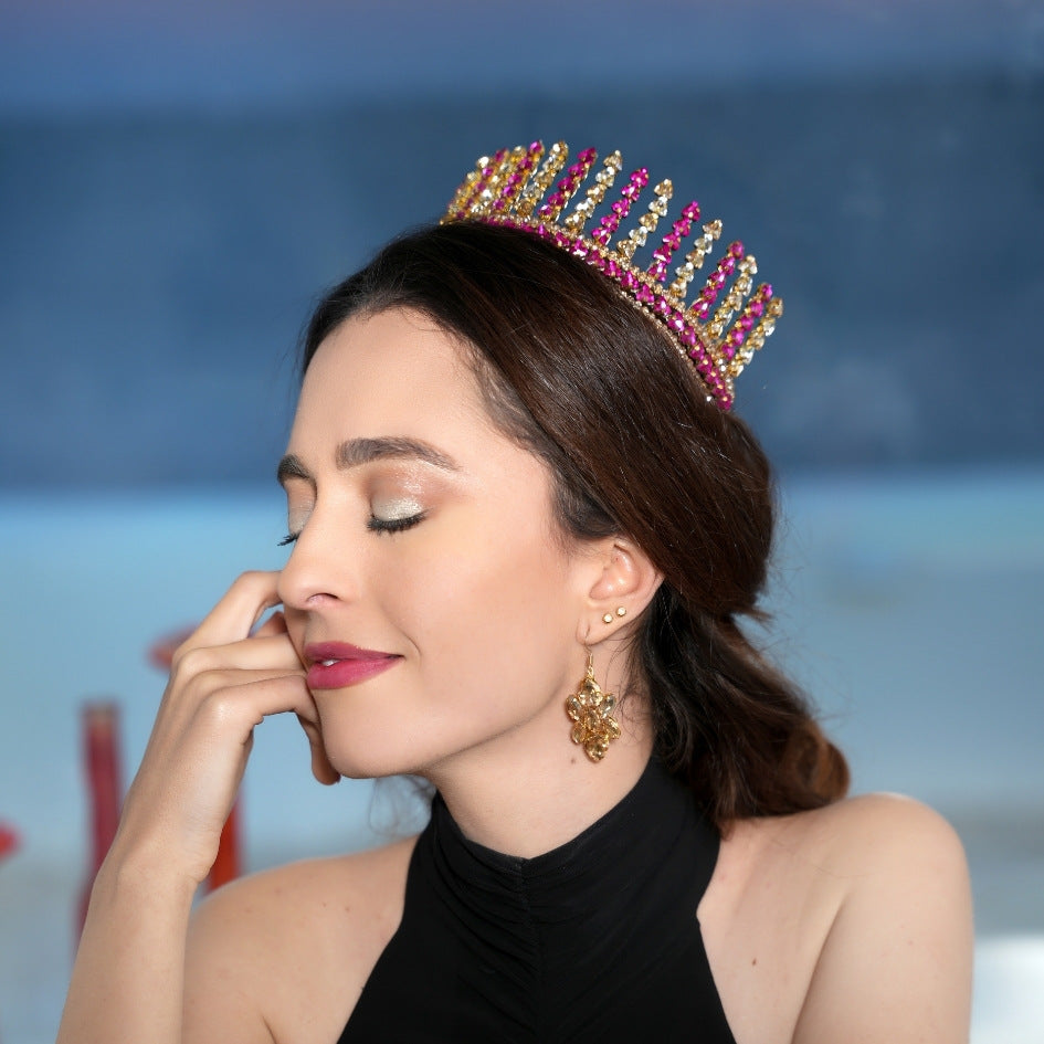 Couronne de mariée rose et dorée style royal