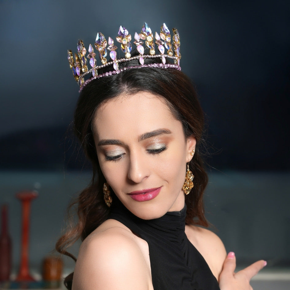 Couronne de mariage mauve et or élégante