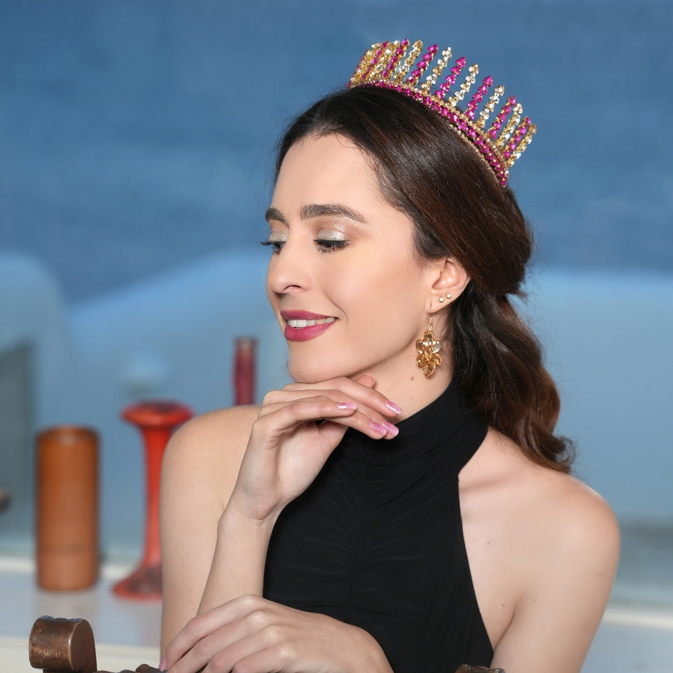 Couronne de mariée rose et dorée style royal