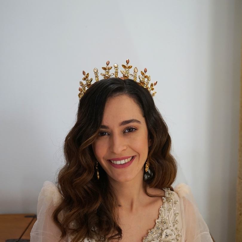 Diadème de mariée diadème en perles d'or avec cristaux et feuilles d'or pour la mariée, morceau de cheveux de mariage, bandeau diadème doré