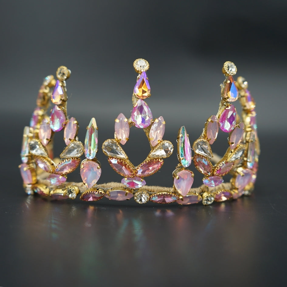Couronne mariage luxe en strass et cristaux Rose – Diadème royal scintillant