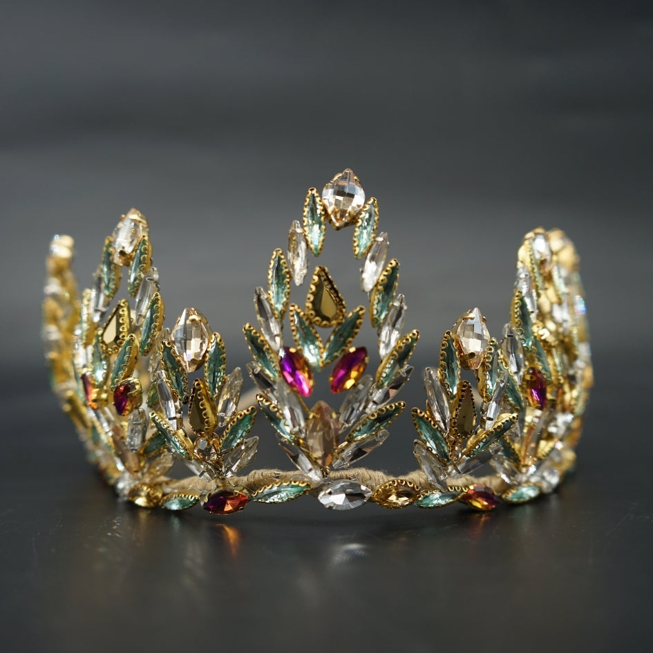 Couronne mariage royale en cristaux dorés et multicolores