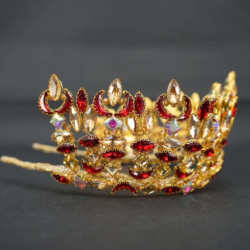 Couronne rouge et or Couronne Diadème rouge pour les femmes Couronne de rubis Couronne d'or et rouge Reine des coeurs Couronne de mariage Accessoires de mariée