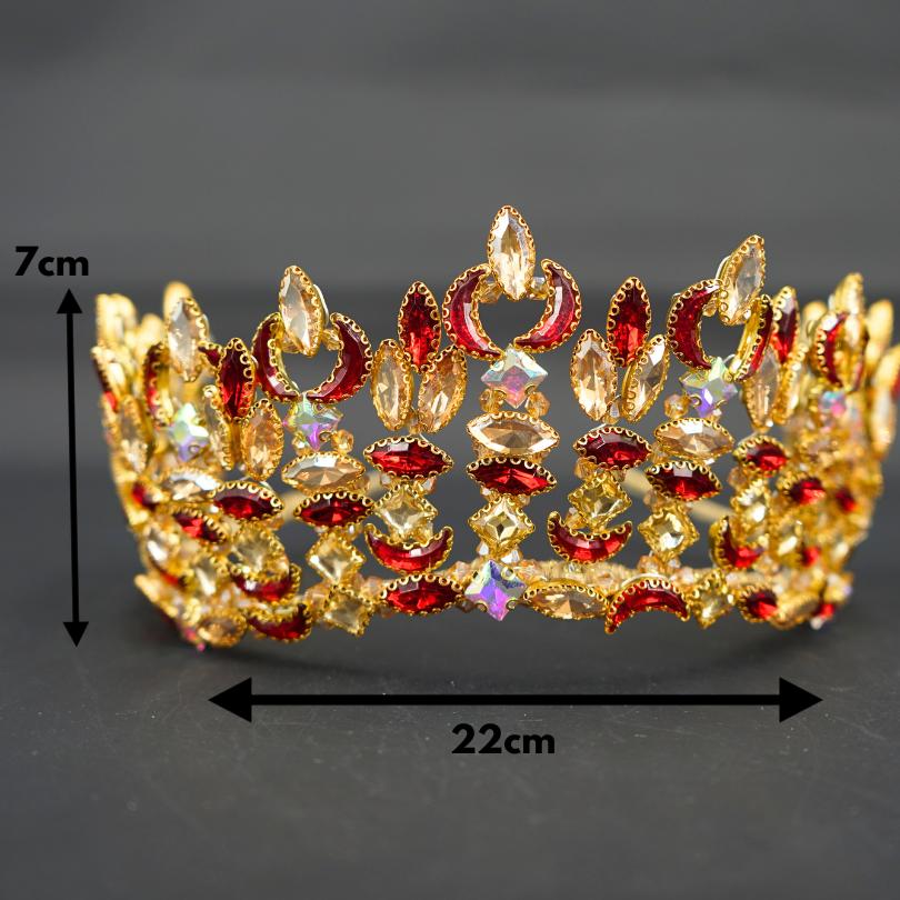 Couronne rouge et or Couronne Diadème rouge pour les femmes Couronne de rubis Couronne d'or et rouge Reine des coeurs Couronne de mariage Accessoires de mariée