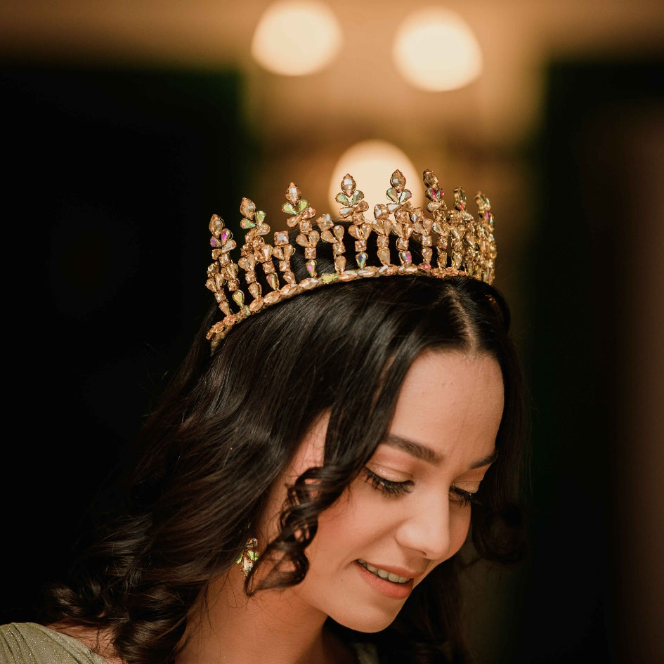 Diadème doré en cristaux scintillants, bijou de tête pour mariage royal