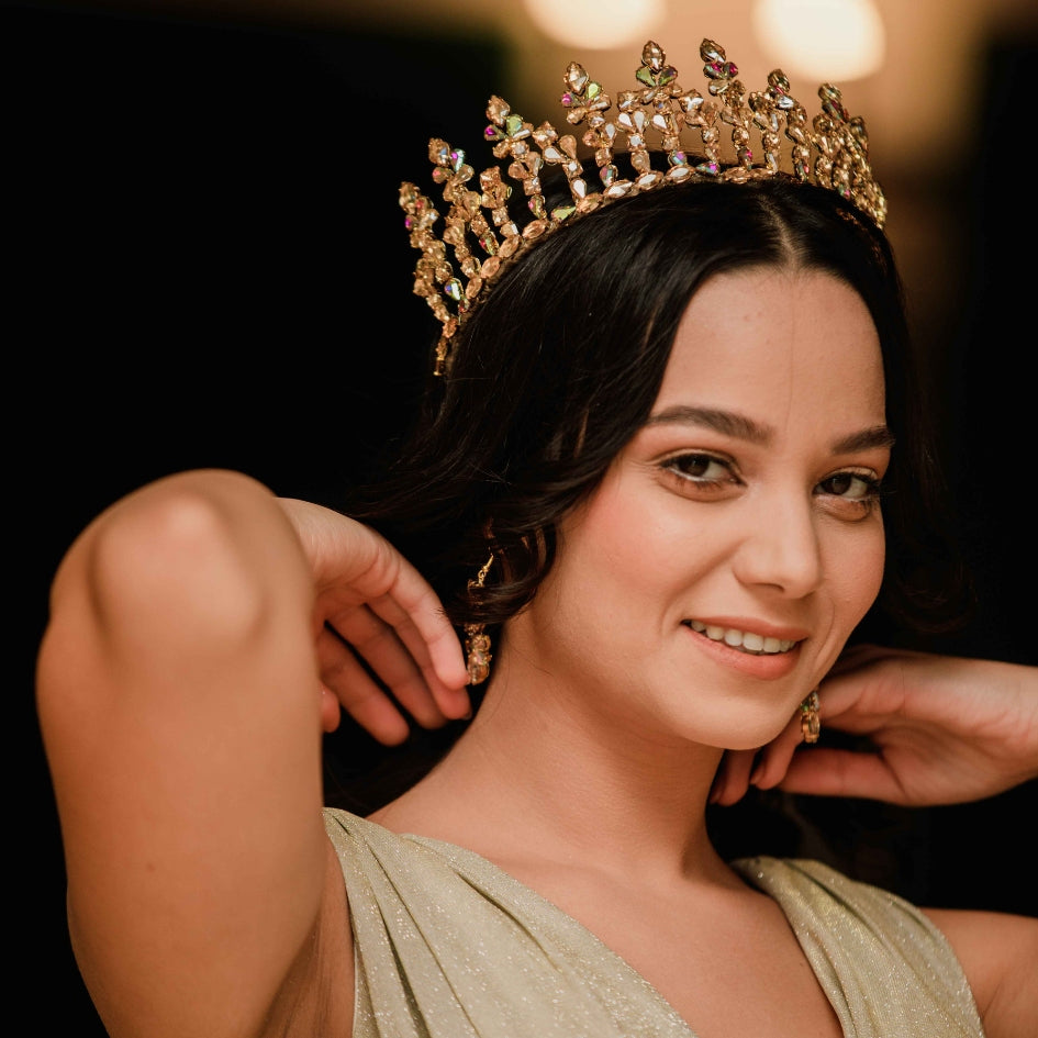 Diadème doré en cristaux scintillants, bijou de tête pour mariage royal