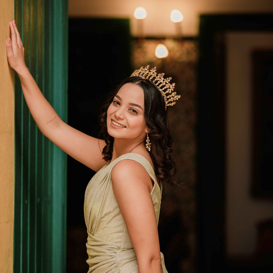Diadème doré en cristaux scintillants, bijou de tête pour mariage royal