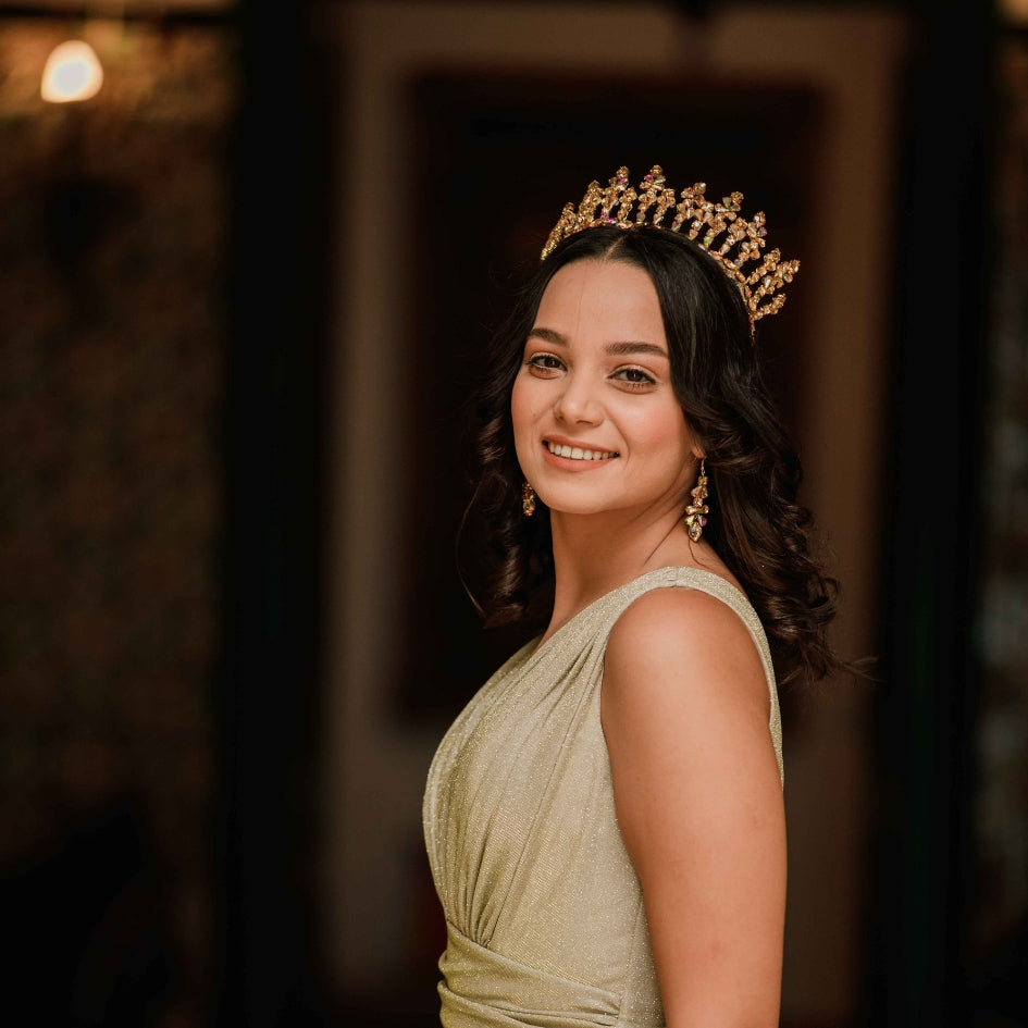 Diadème doré en cristaux scintillants, bijou de tête pour mariage royal