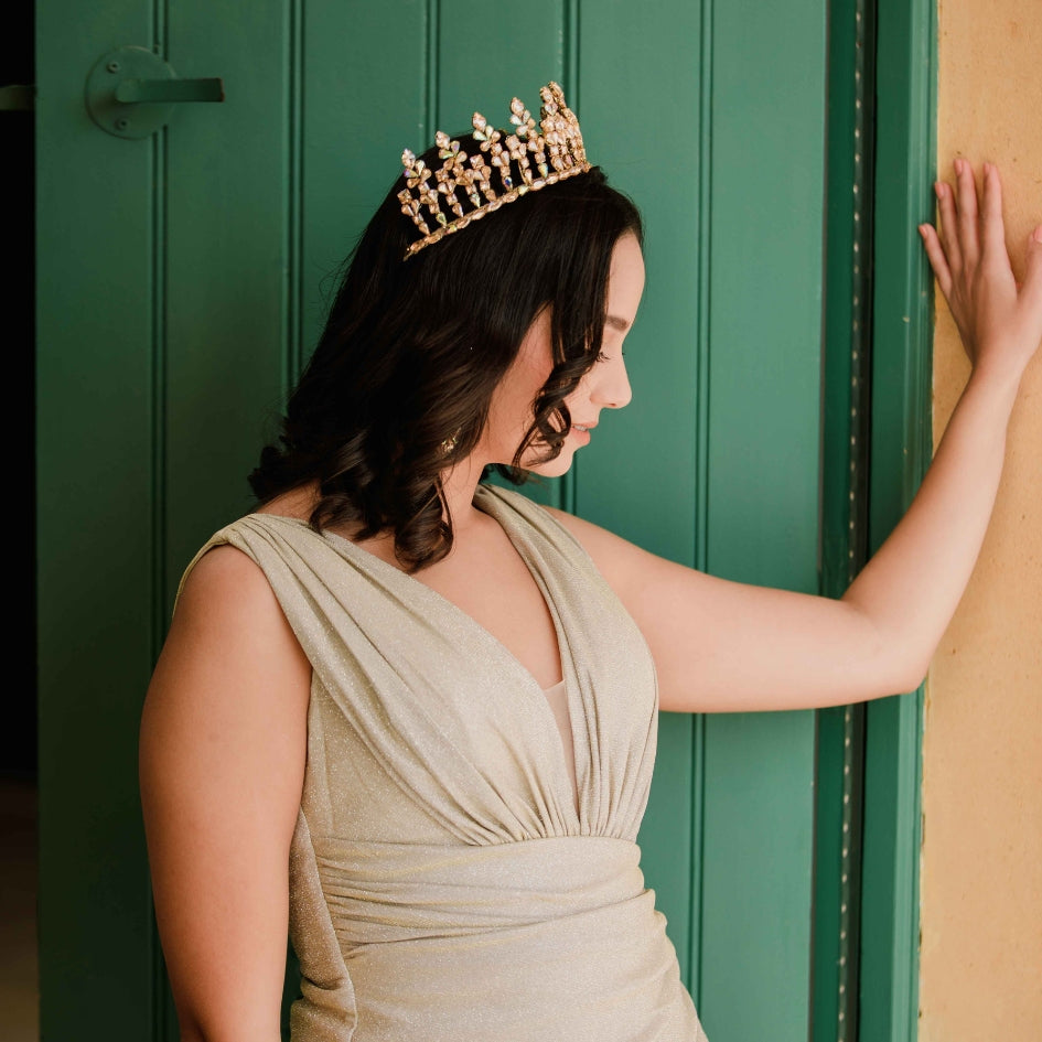 Diadème doré en cristaux scintillants, bijou de tête pour mariage royal