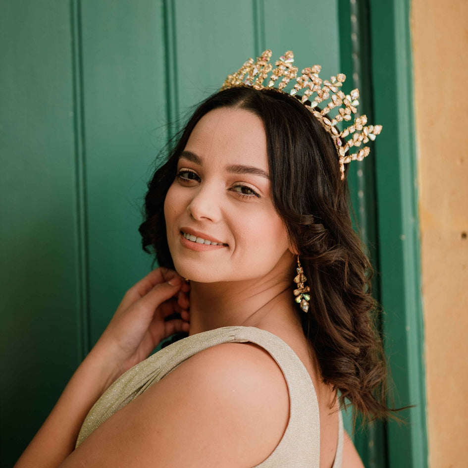 Diadème doré en cristaux scintillants, bijou de tête pour mariage royal