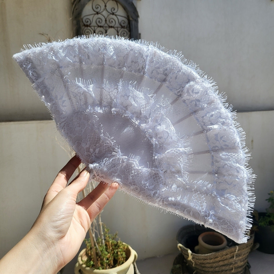 Éventail mariage blanc dentelle élégant