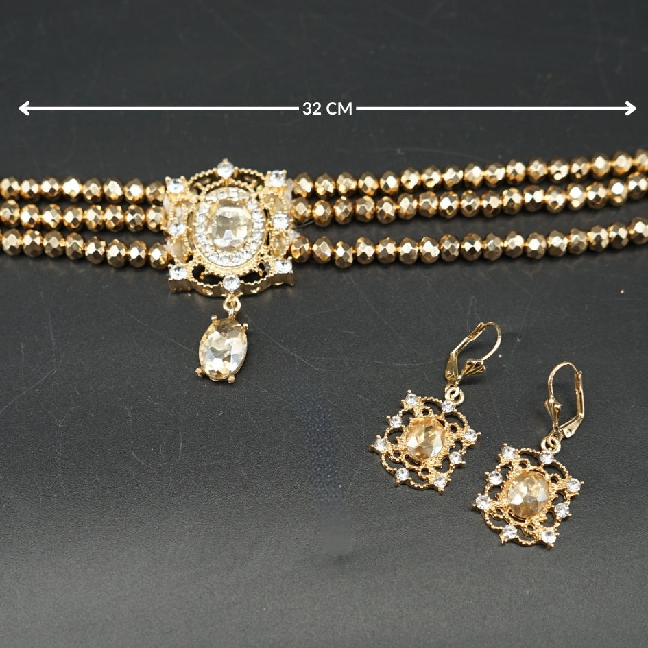 Parure dorée artisanale – Collier " choker " ras-de-cou & boucles d’oreilles – Éclat royal