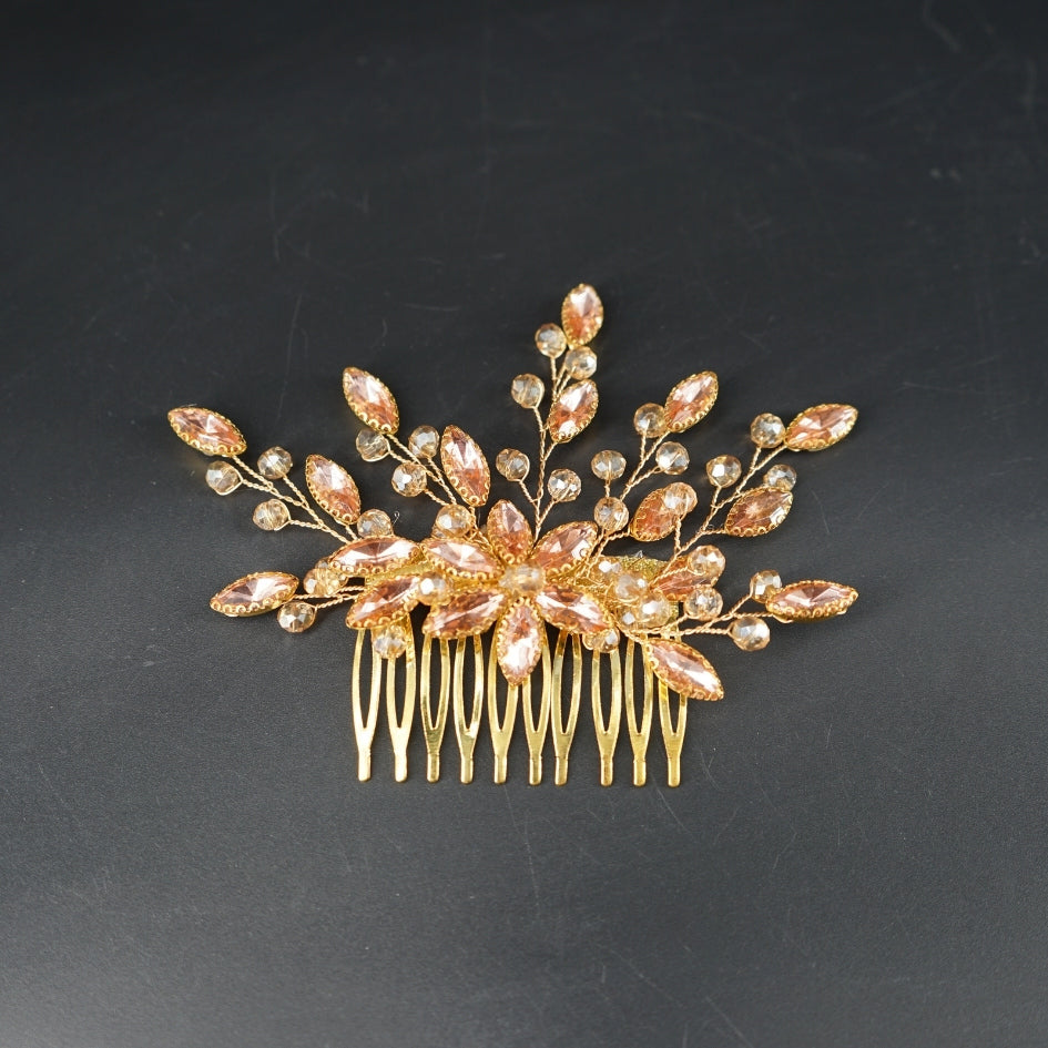 Peigne cheveux feuilles Beige en cristaux