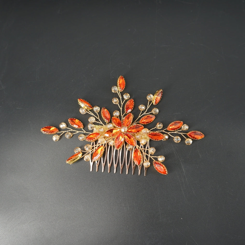 Peigne cheveux feuilles orange en cristaux