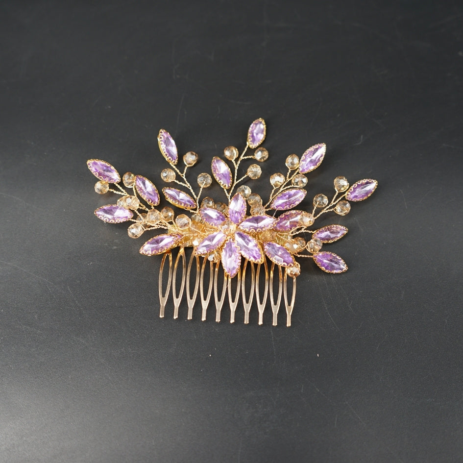 Peigne cheveux feuilles violet en cristaux