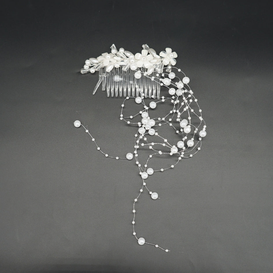 Peigne de Mariage Perles et Fleurs Blanches - Accessoire Cheveux Élégant