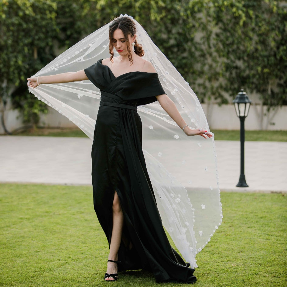 Voile de mariage style princesse avec bordure perlée