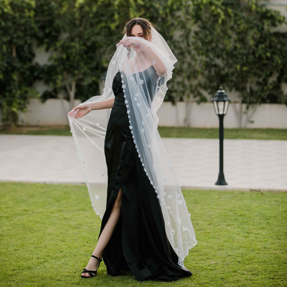 Voile de mariage style princesse avec bordure perlée