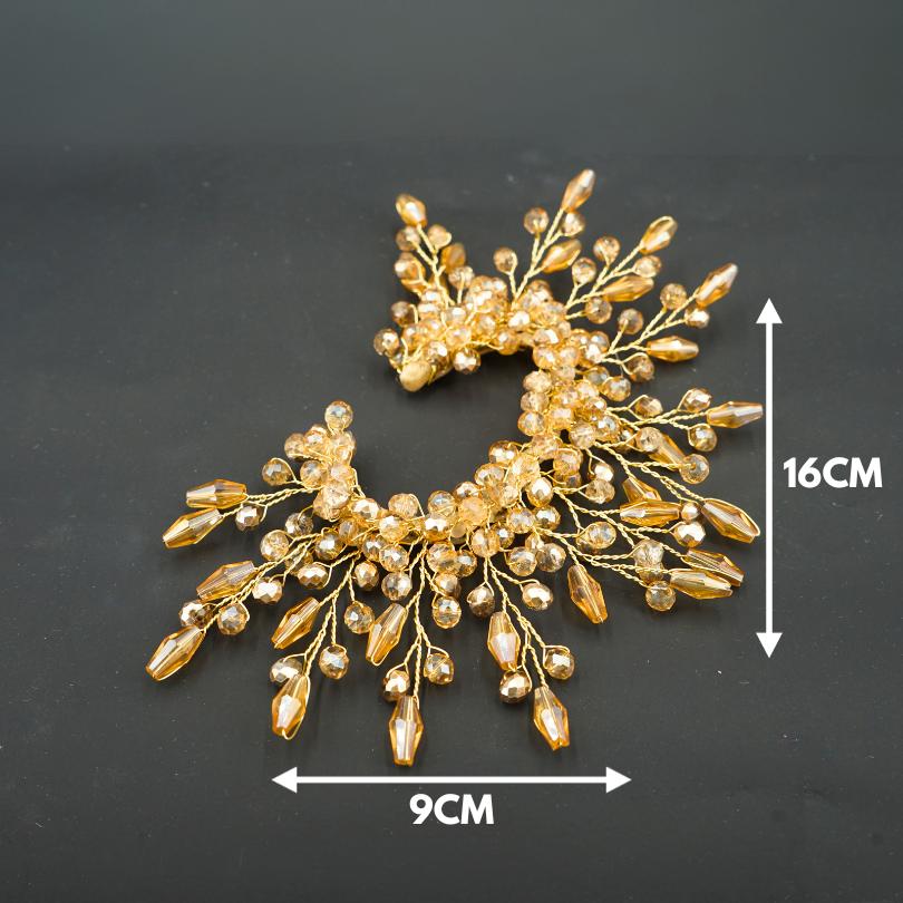 Broche/Boucles d’oreilles dorée, modèle soleil